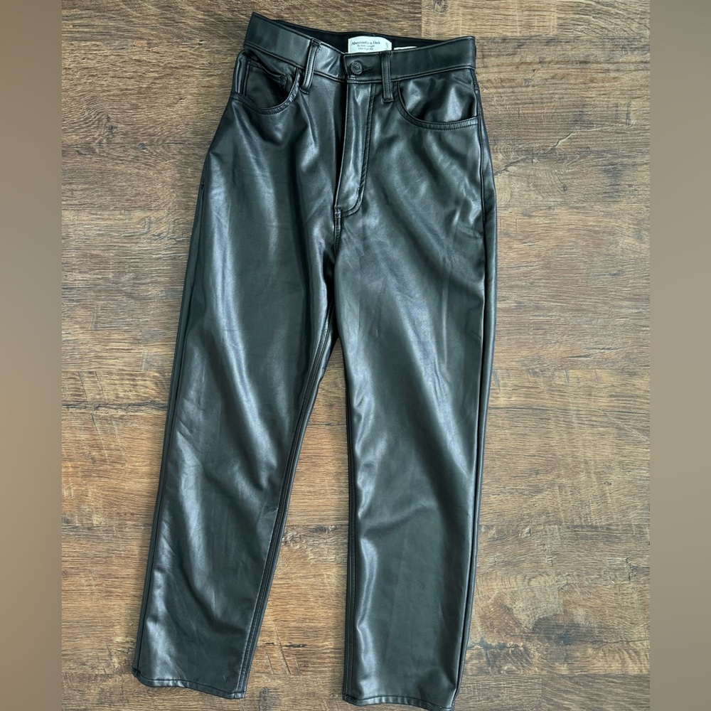 Abercrombie The Ankle Straight Ultra High Rise Black Vegan Leather Pants